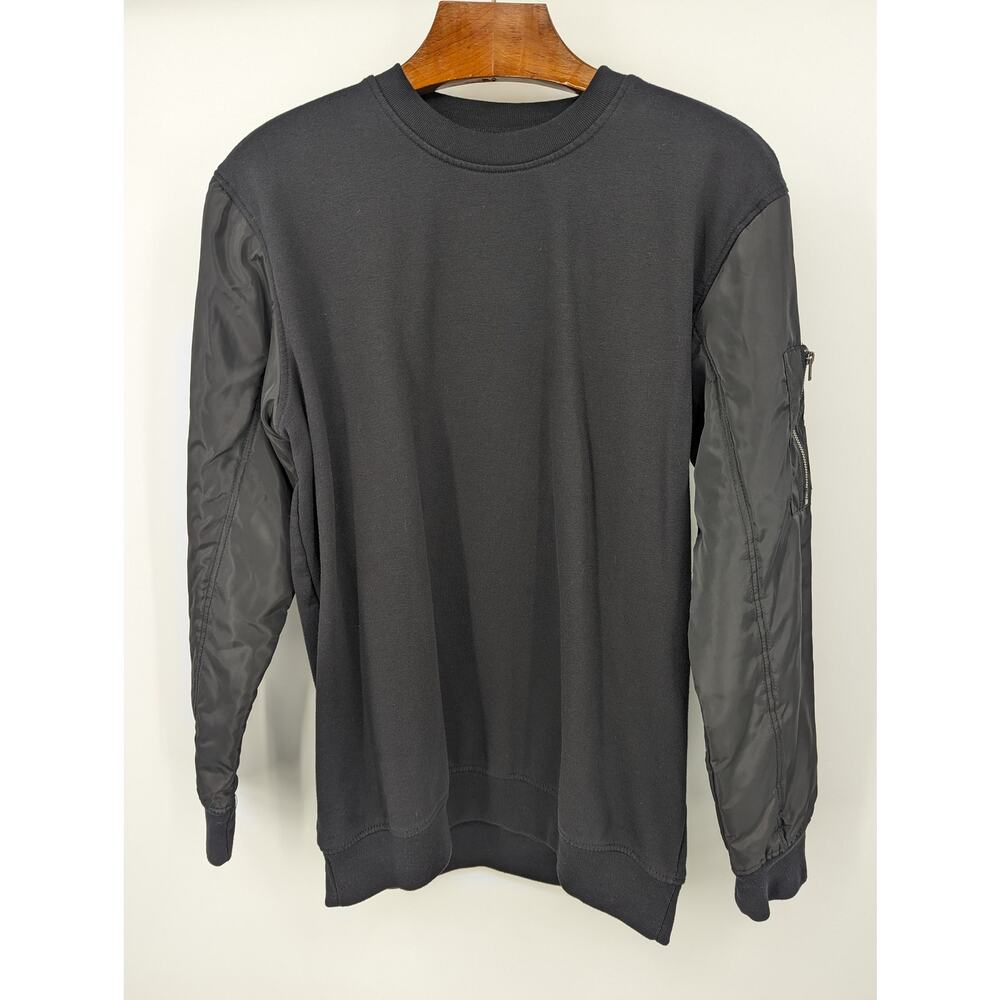 American Rag XL Black Crewneck Sweatshirt Contrast Sleeves Utility Pocket